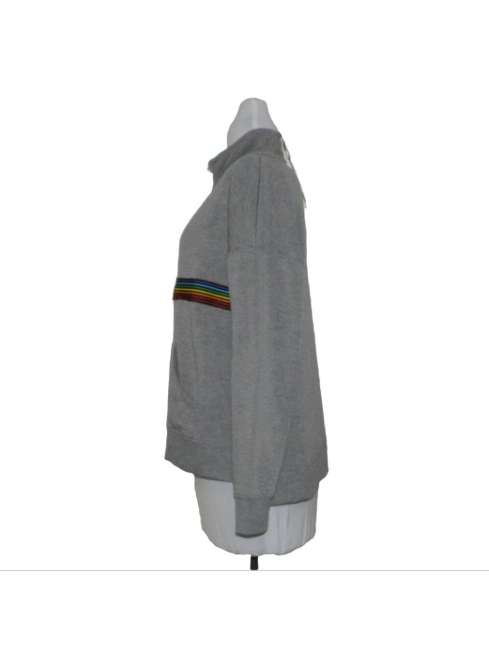 Olive + Oak NWT Womens M Gray Quarter Zip Sweatshirt Rainbow Stripe Gorpcore - Picture 5 of 8